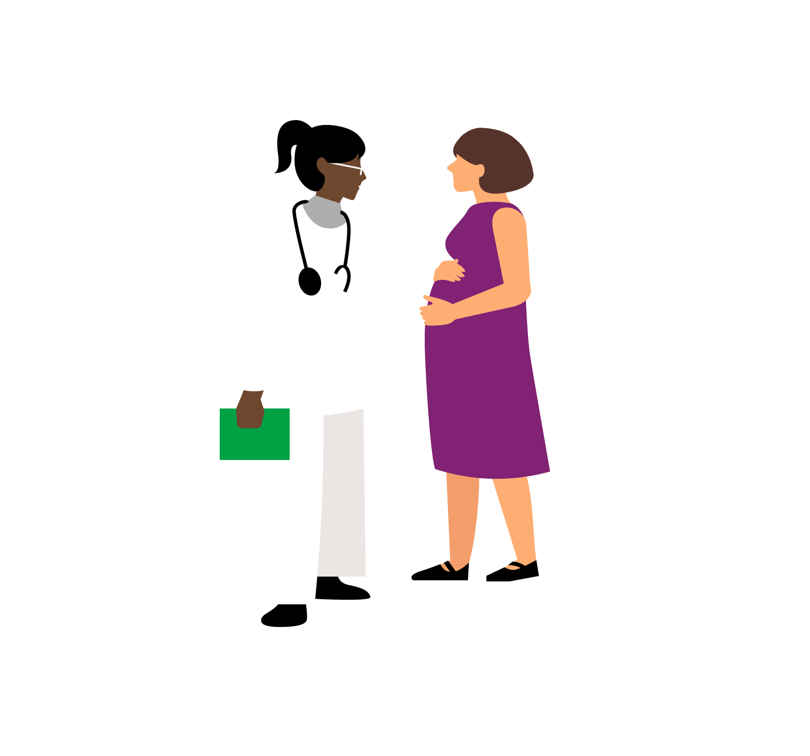 A doctor and a pregnant patient talk.